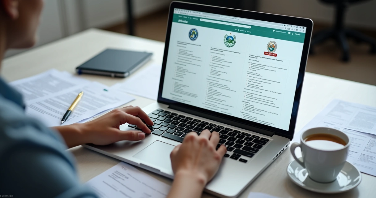 Pessoa acessando o portal SICAF em um laptop moderno com documentos digitais à tela 