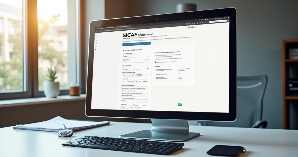 Tela do portal ComprasGov exibindo formulário de cadastro no SICAF em computador moderno 