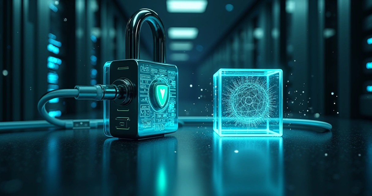 Cadeado digital protegendo conector entre sistema CRM e inteligência artificial 