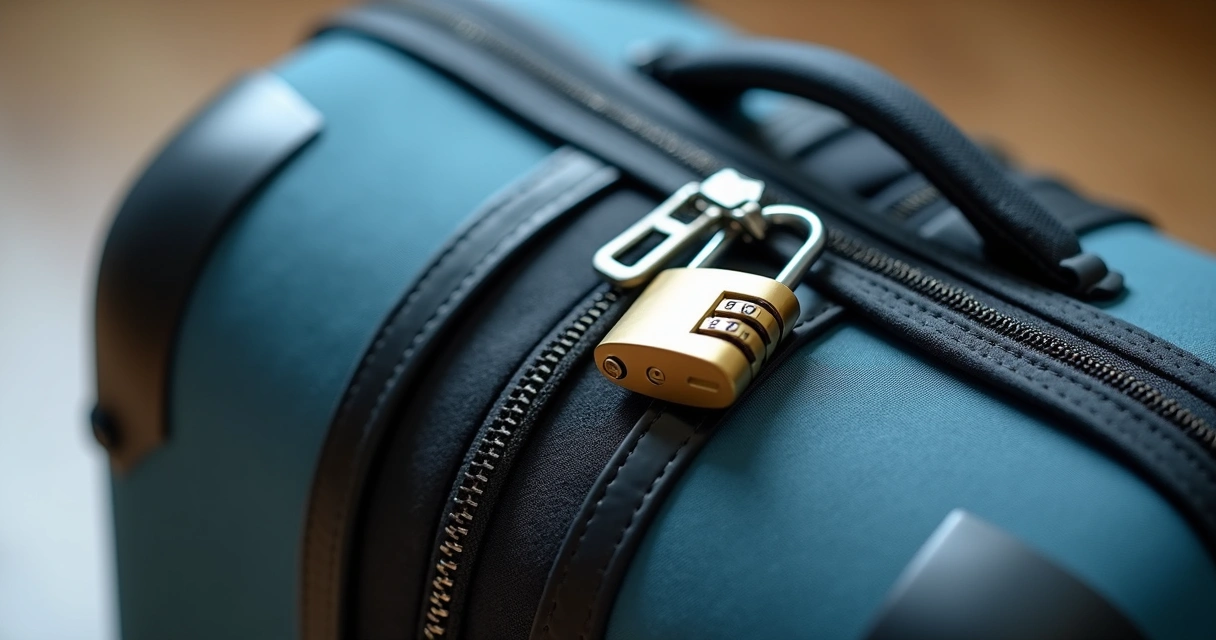 Cadeado de mala fixado em zíper de bagagem 