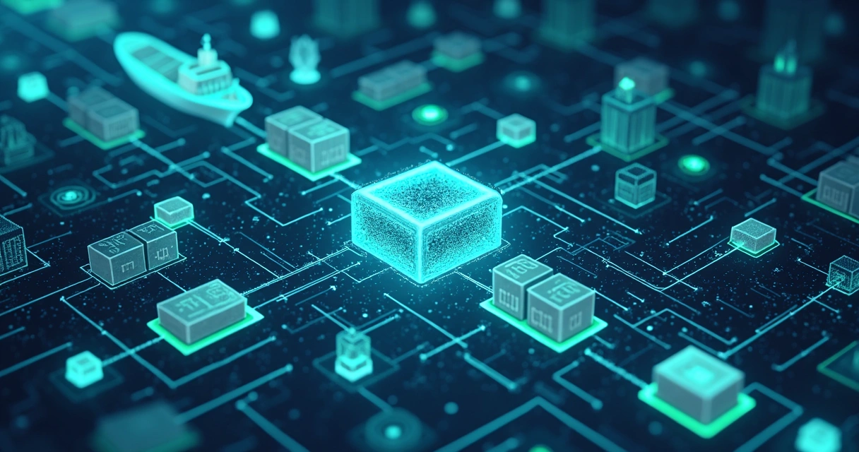 Conceito visual de blocos ligados representando uma cadeia de dados blockchain