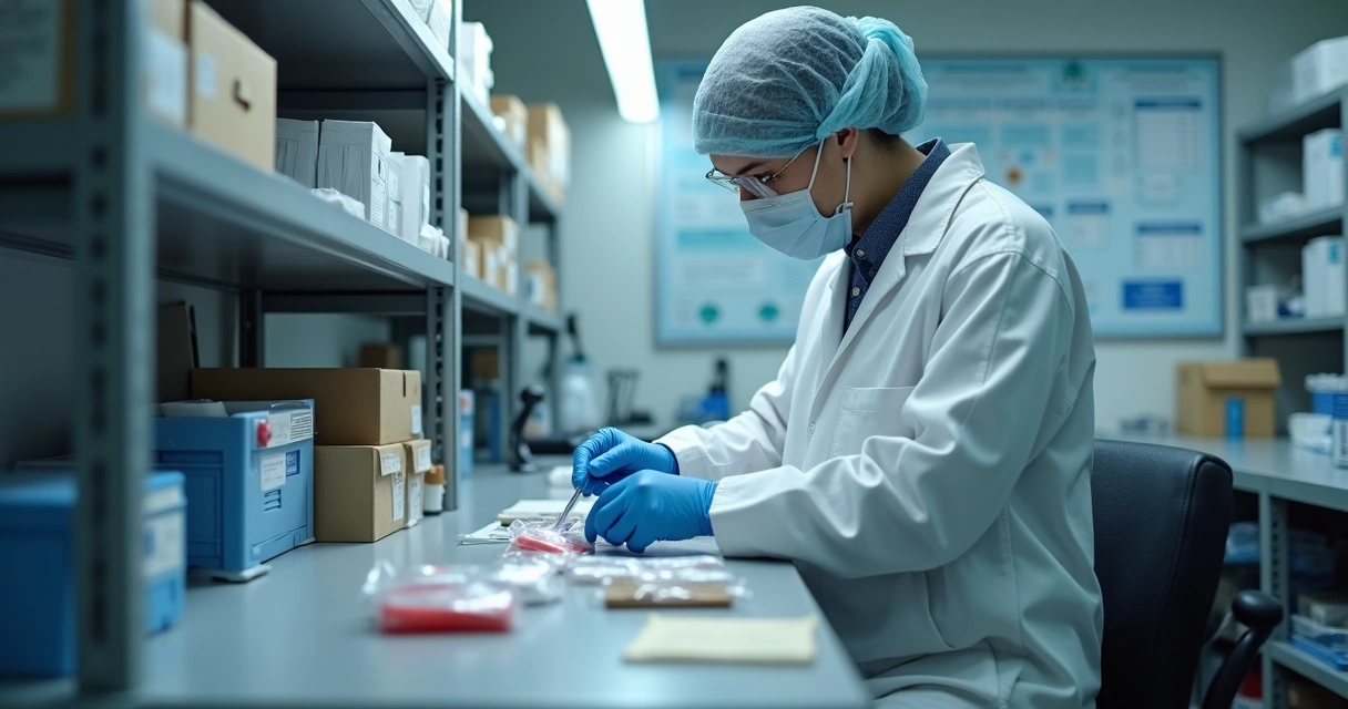 Especialista em perícia controlando evidências em laboratório 