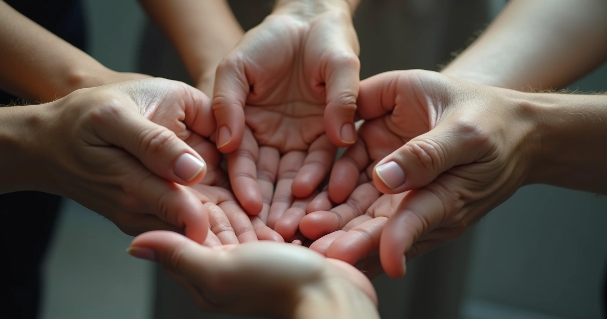Cadeia de mãos simbolizando escolhas repetitivas