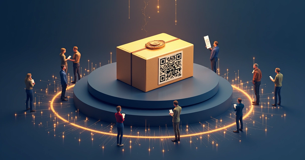 Produto de luxo com QR code blockchain rastreado na fábrica. 