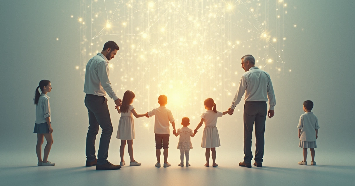 Representação simbólica de pessoas conectadas por elos invisíveis 