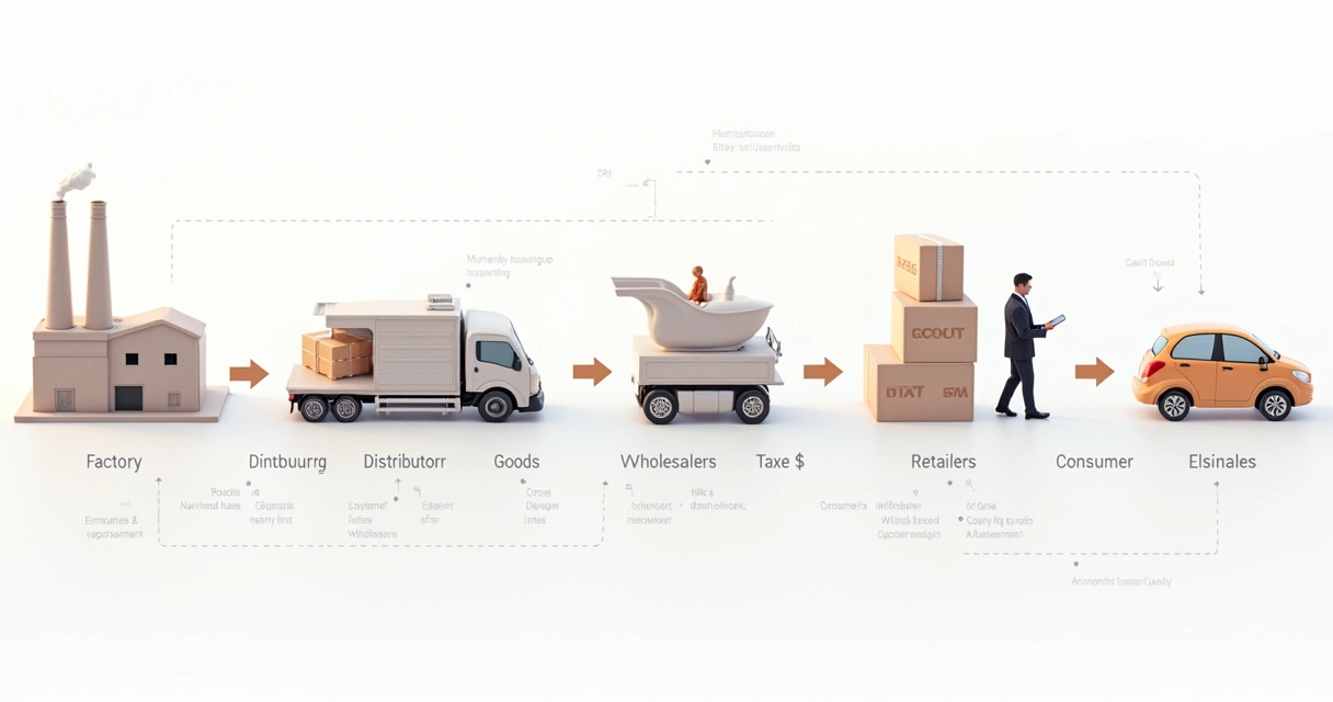 Diagrama ilustrando cadeia produtiva indústria até consumidor 