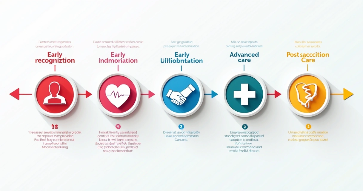Gráfico colorido com etapas da cadeia de sobrevivência em primeiros socorros 