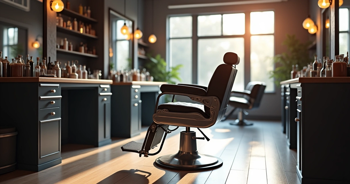 Cadeira de barbeiro estilosa e confortável em ambiente contemporâneo 