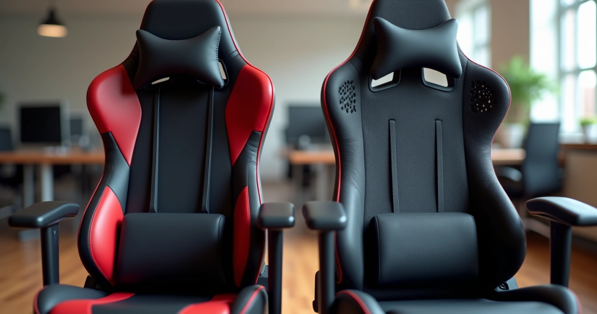 Cadeira gamer comparando tecido de mesh e couro sintético 