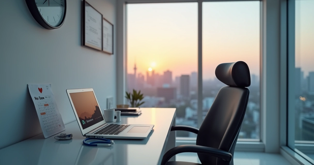 Cadeira vazia em consultório médico indicando perda de receita por falta de paciente 