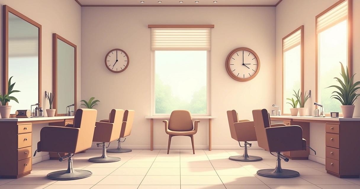 Poltronas de salão de beleza vazias e luz suave 