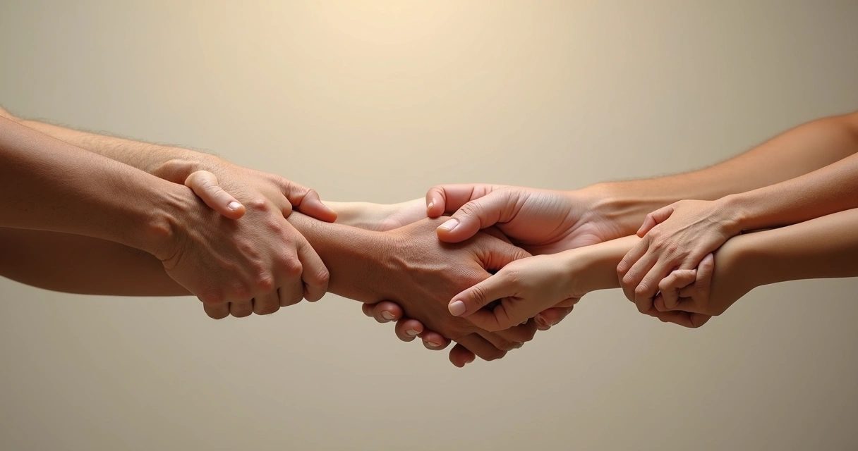 Cadenas de manos uniendo a varias generaciones 