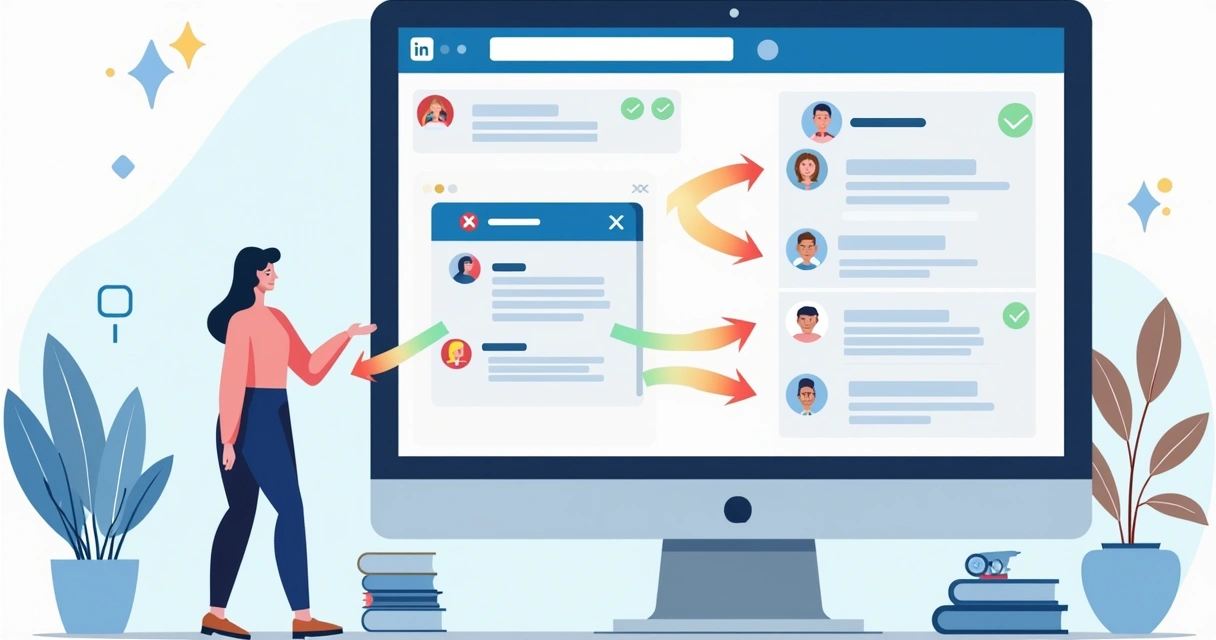 Fluxo visual de uma cadência automática de DMs no LinkedIn 