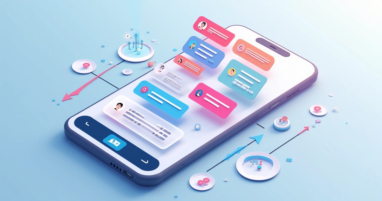 Sequência visual de mensagens automatizadas avançando em uma caixa de entrada virtual 