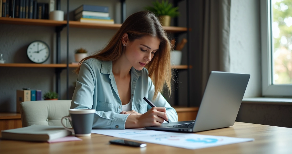Pessoa digitando no notebook em estação de trabalho moderna 