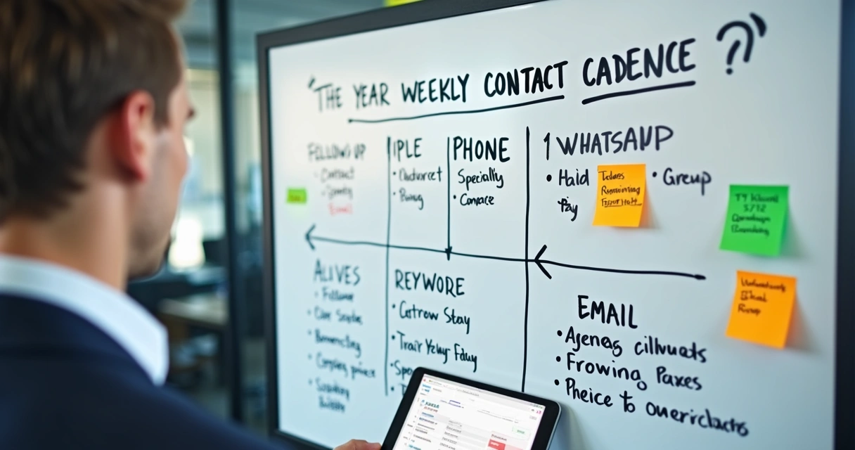 Quadro branco mostrando ciclo de cadência de contatos 