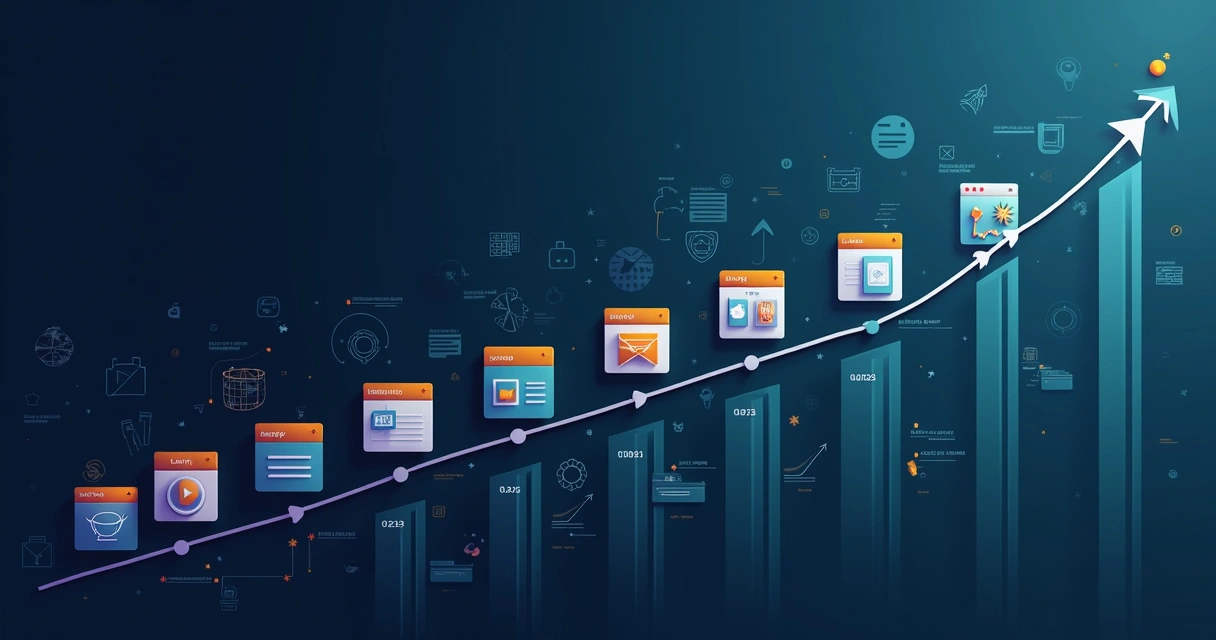 Gráfico ilustrando uma sequência multicanal de cadência de vendas com e-mails, ligações e redes sociais