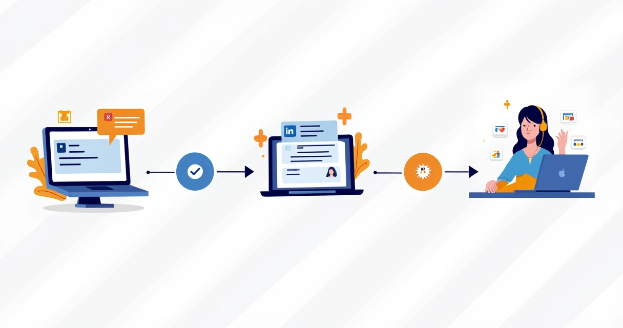 Fluxo de cadência multicanal no outbound B2B, mostrando SDR trabalhando com LinkedIn, e-mail e telefone.