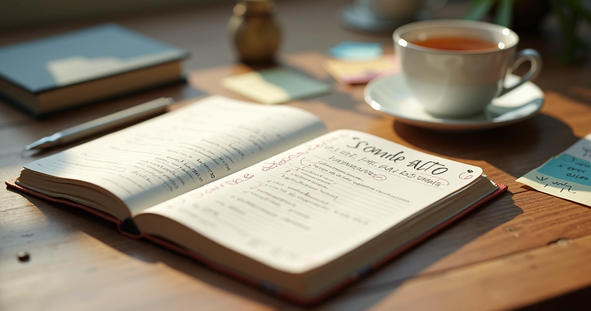 Caderno aberto com metas pessoais anotadas