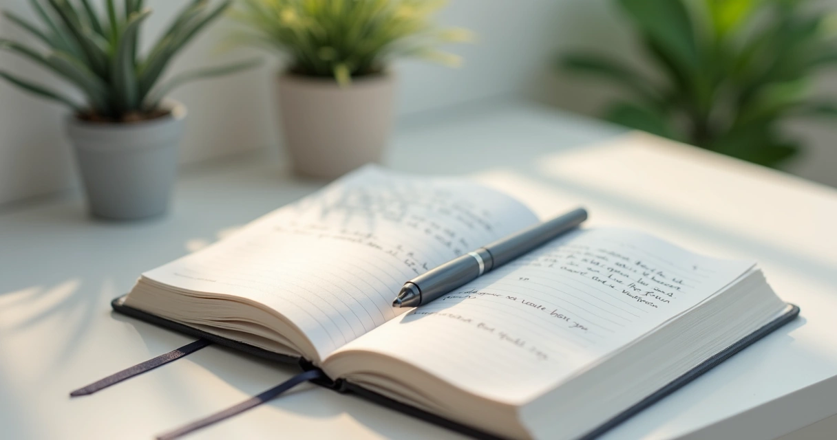 Caderno aberto com anotações manuscritas 