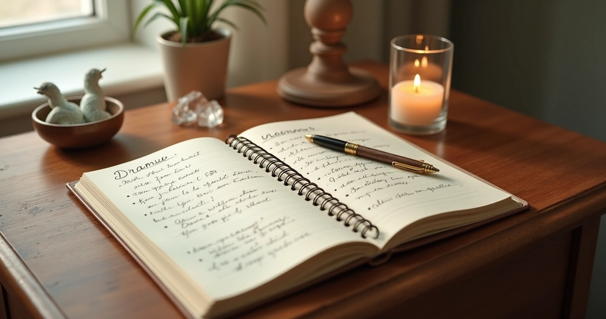 Caderno com anotações de sonhos ao lado de uma cama 