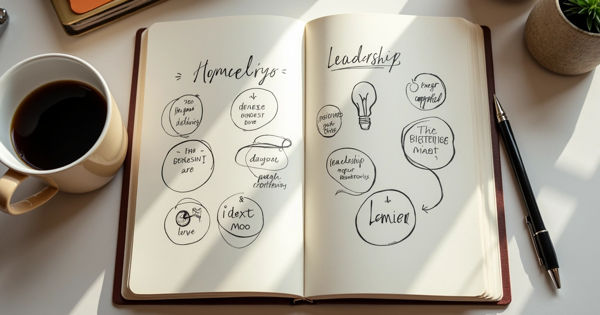 Caderno com anotações sobre arquétipos de liderança