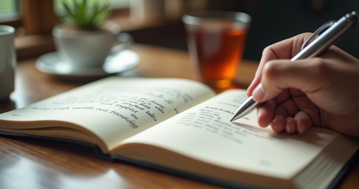 Caderno aberto com anotações sobre autoconhecimento 