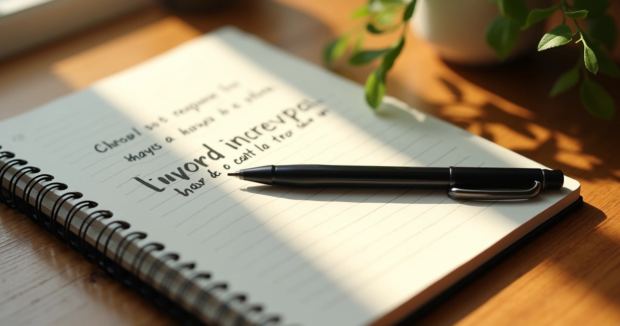 Caderno com escritas pessoais e uma caneta em cima 
