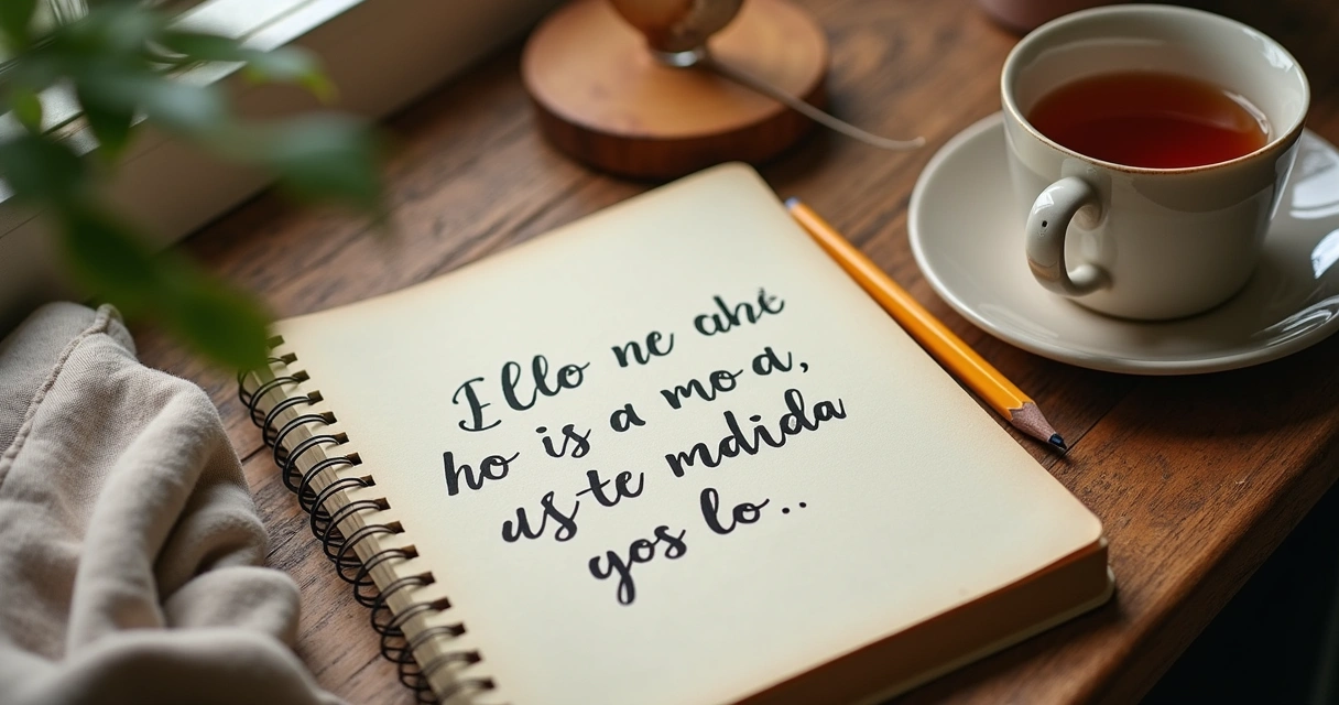 Caderno com anotações de emoções ao lado de chá e lápis
