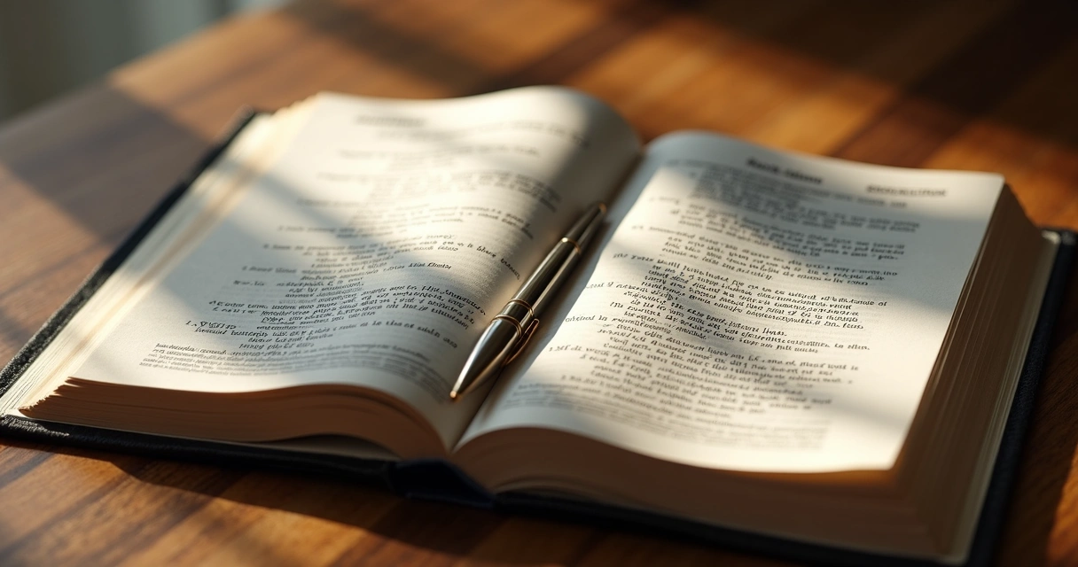 Caderno aberto com bíblia ao lado e caneta em cima