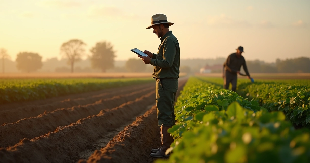 Técnico registrando dados no campo com tablet 