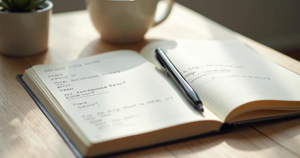 Caderno aberto com anotações sobre pensamentos e emoções