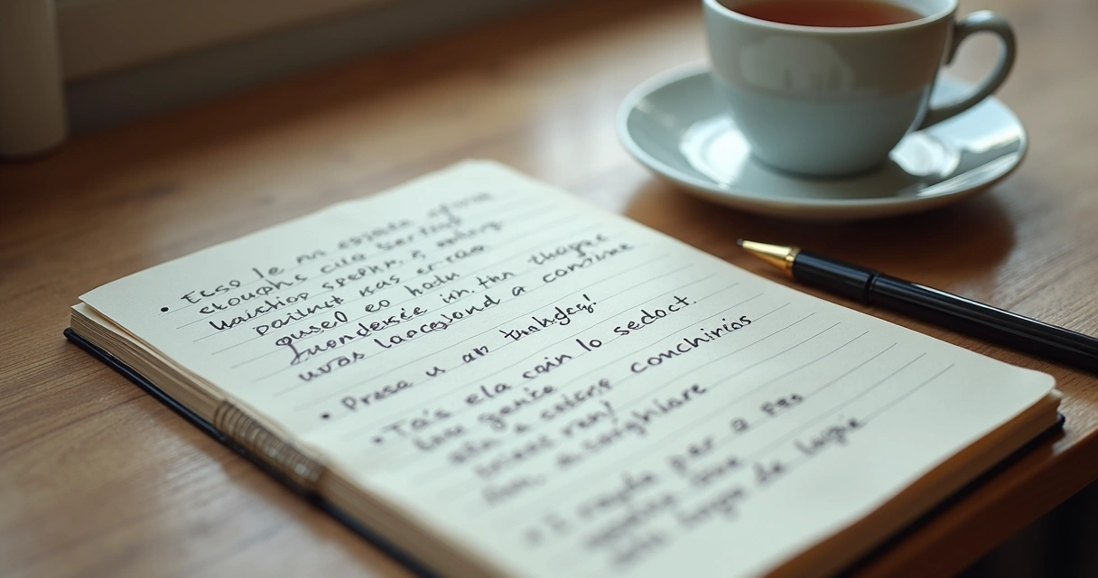 Caderno com anotações sobre pensamentos e emoções 