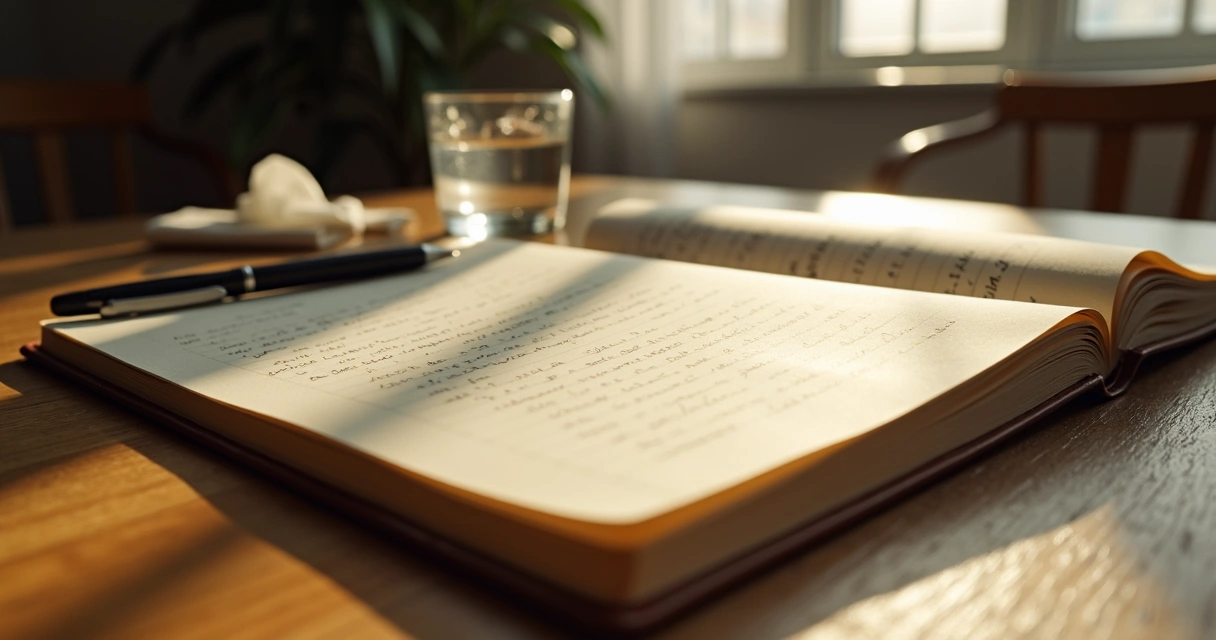Caderno aberto perto da janela com luz suave 