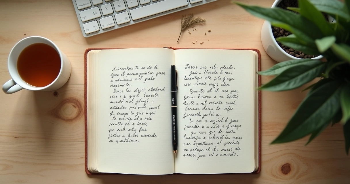 Caderno aberto com anotações emocionais sobre uma mesa clara