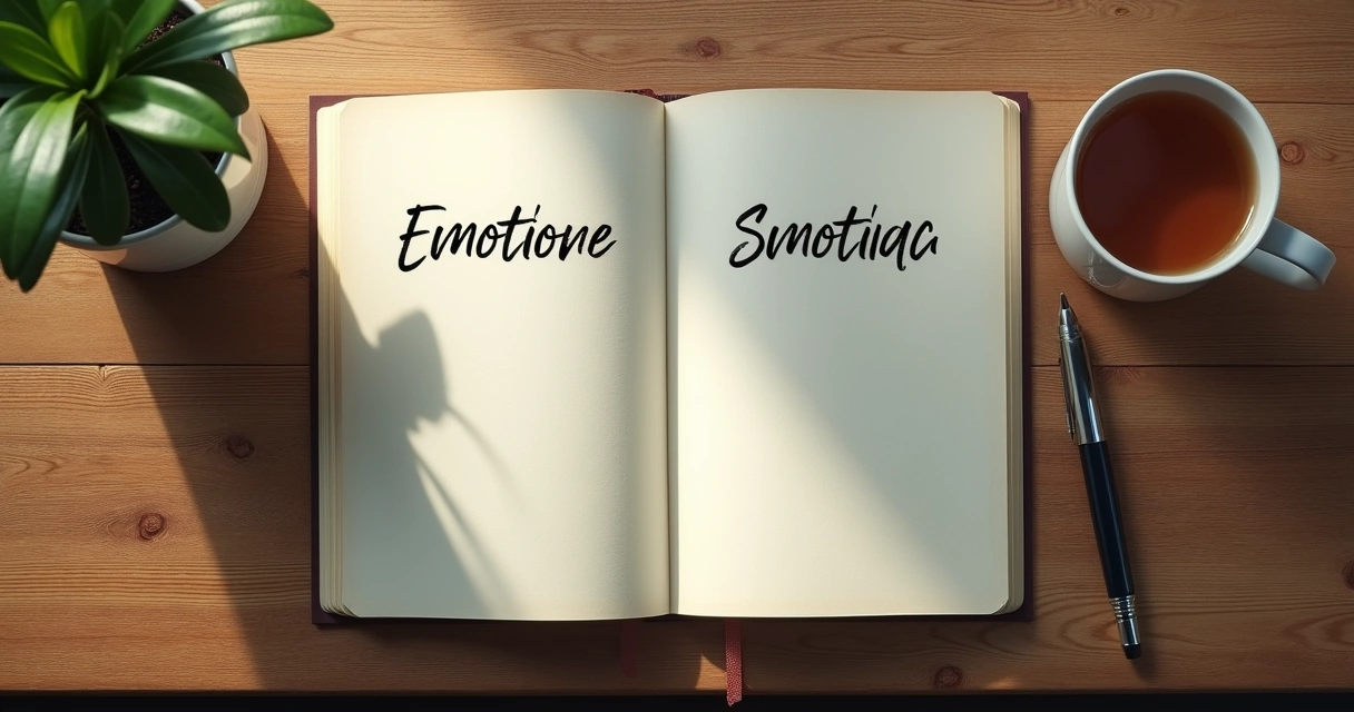 Caderno aberto com anotações emocionais sobre a mesa 