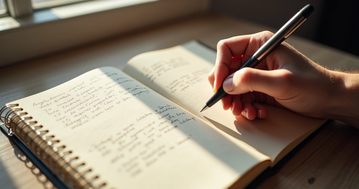 Página de caderno com anotações de emoções e sentimentos 