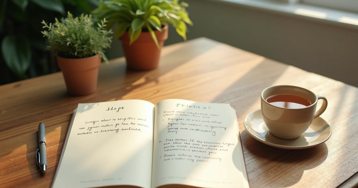 Caderno com anotações de esperança e planejamento 