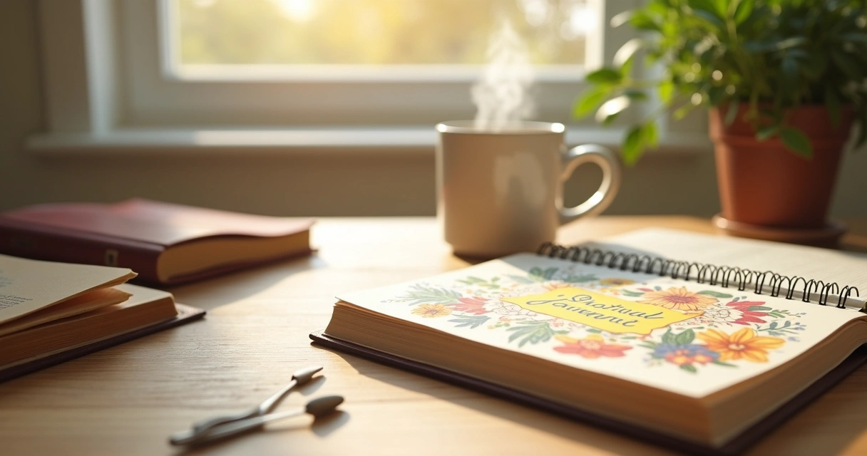 Caderno com anotações de gratidão um café e uma bíblia ao lado 