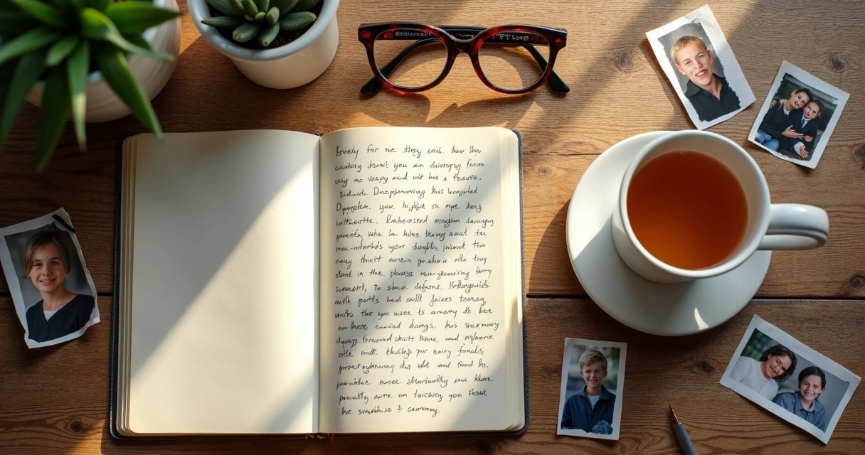 Caderno aberto com anotações de memória e reflexão