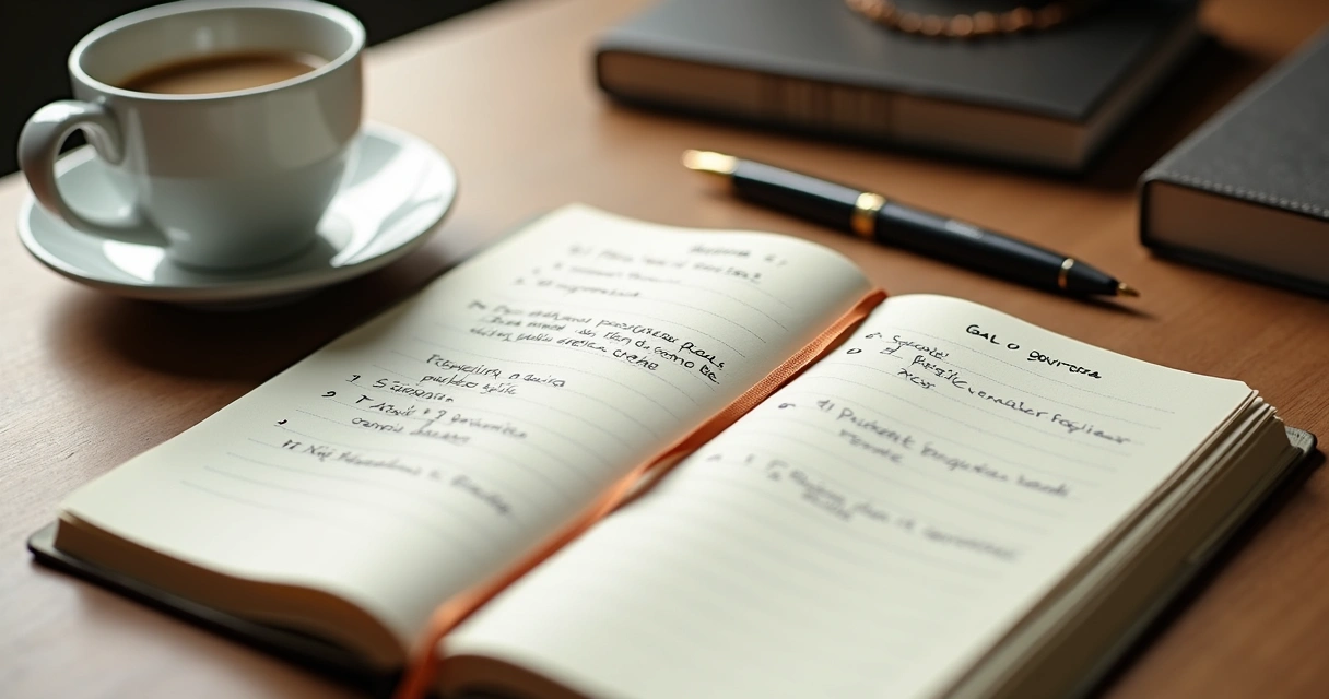 Caderno com metas e compromisso escrito à mão 