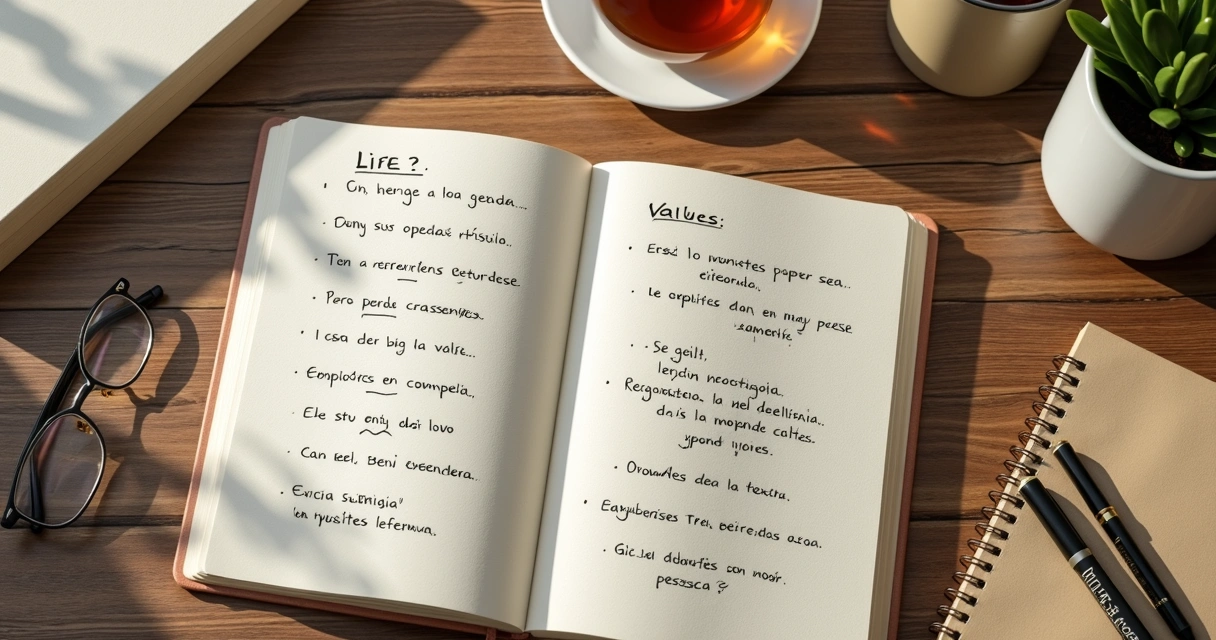 Caderno aberto com anotações de metas e reflexão pessoal