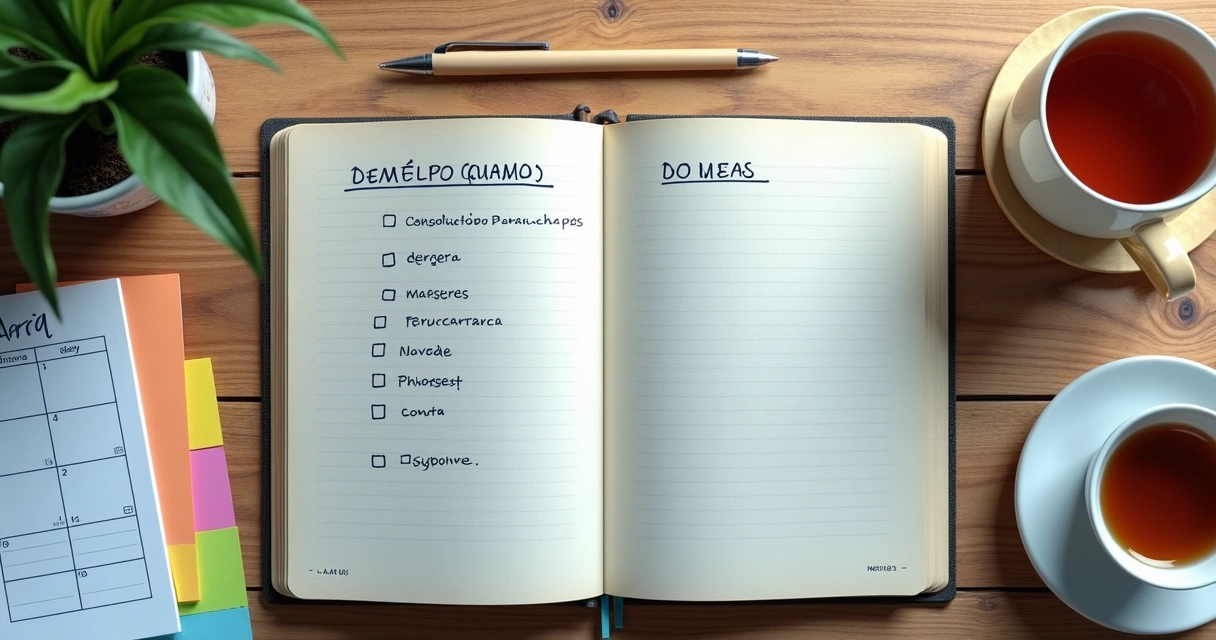 Caderno com plano de desenvolvimento e anotações à mesa 