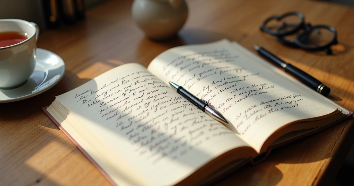 Caderno aberto com anotações sobre história familiar