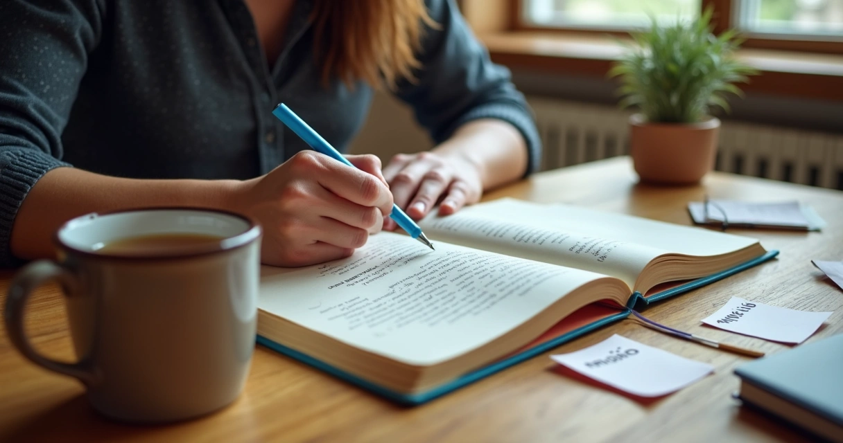Pessoa escrevendo em caderno sobre pensamentos