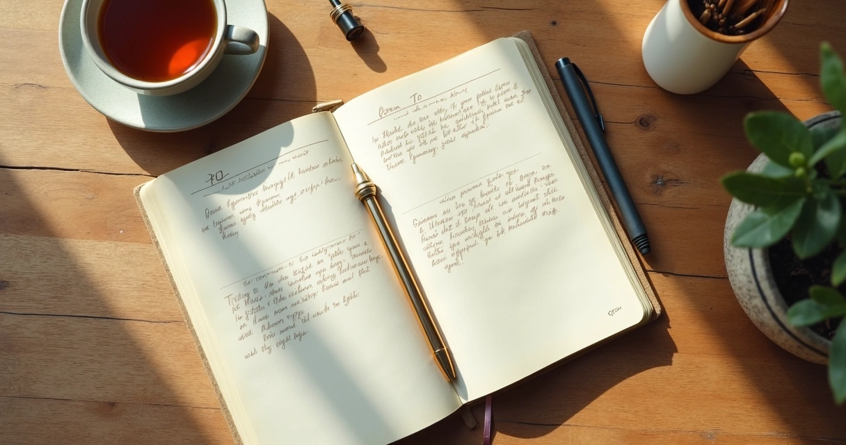 Caderno aberto com anotações de reflexão sobre emoções