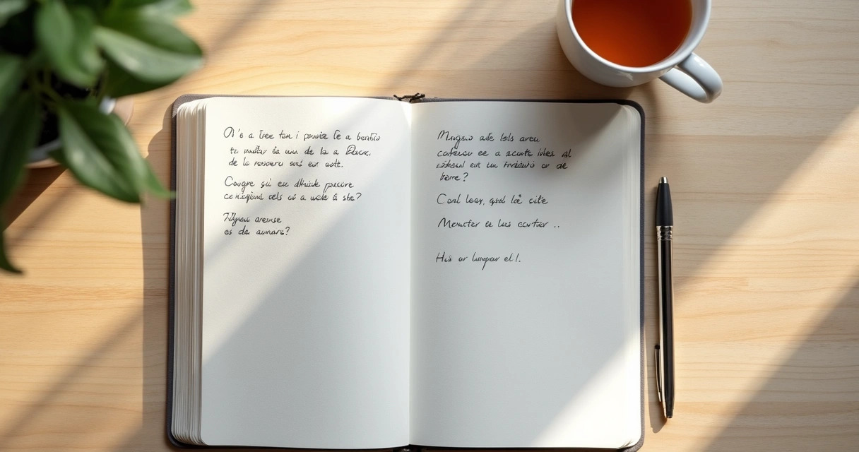 Caderno aberto com anotações de reflexão pessoal 