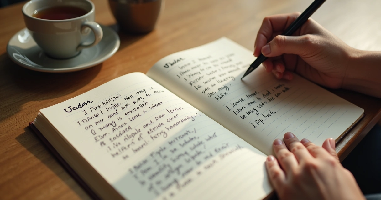 Caderno com anotações de reflexão pessoal