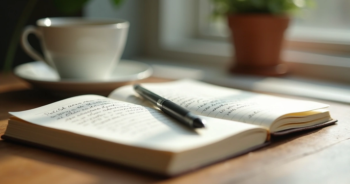 Caderno aberto com anotações e reflexão pessoal 