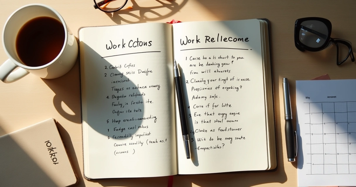Caderno com anotações de reflexão sobre trabalho